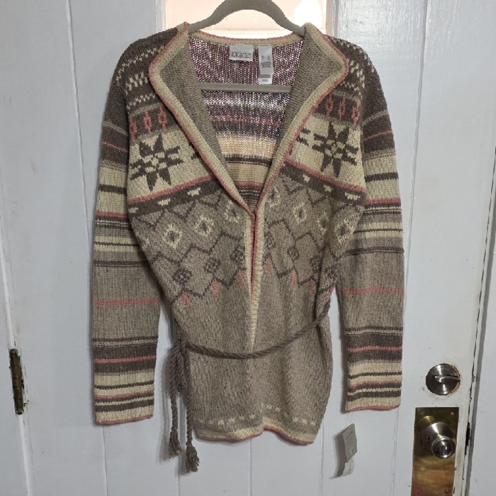 NWT Villager Sport Liz Claiborne Womens Cardigan Sweater Wool Blend‎ Tan Sz S